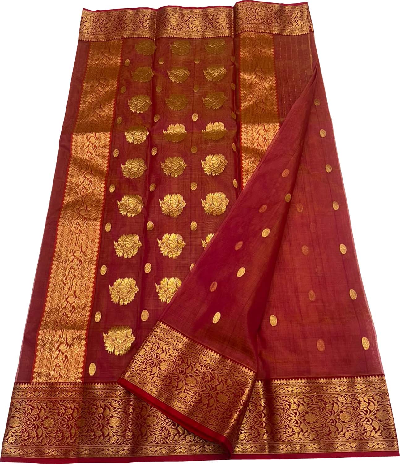 Red Chanderi Handloom Pure Katan Silk Saree