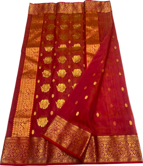 Red Chanderi Handloom Pure Katan Silk Saree