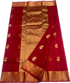 Red Chanderi Handloom Pure Katan Silk Saree
