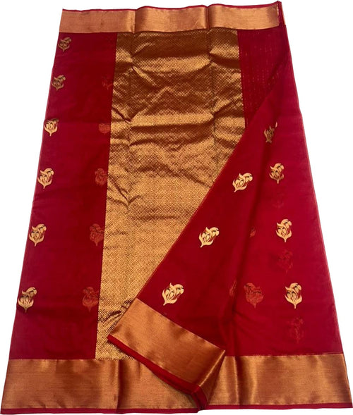 Red Chanderi Handloom Pure Katan Silk Saree