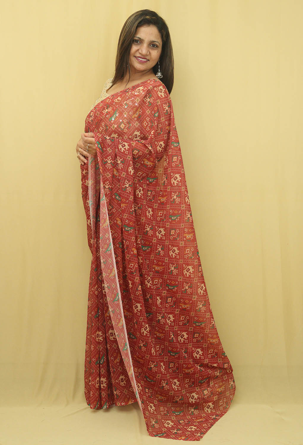 Red Digital Printed Georgette Patola Design Saree - Luxurion World