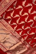 Red Handloom Banarasi Katan Silk Meenakari Figure Work Saree