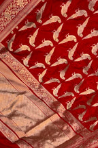 Red Handloom Banarasi Katan Silk Meenakari Figure Work Saree