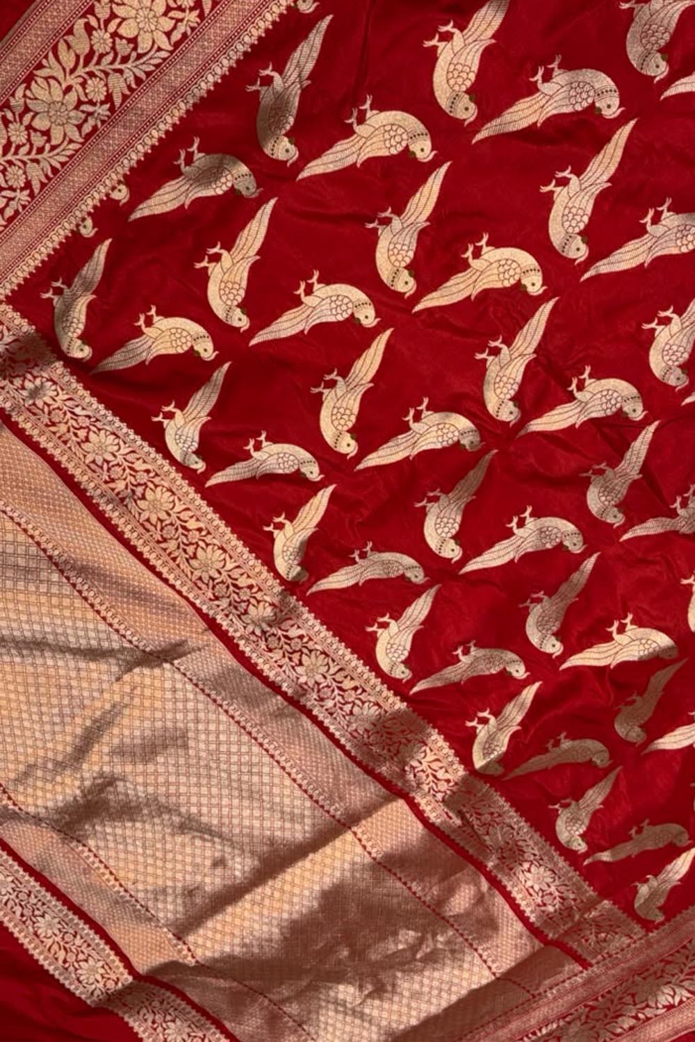 Red Handloom Banarasi Katan Silk Meenakari Figure Work Saree