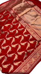 Red Handloom Banarasi Katan Silk Meenakari Figure Work Saree