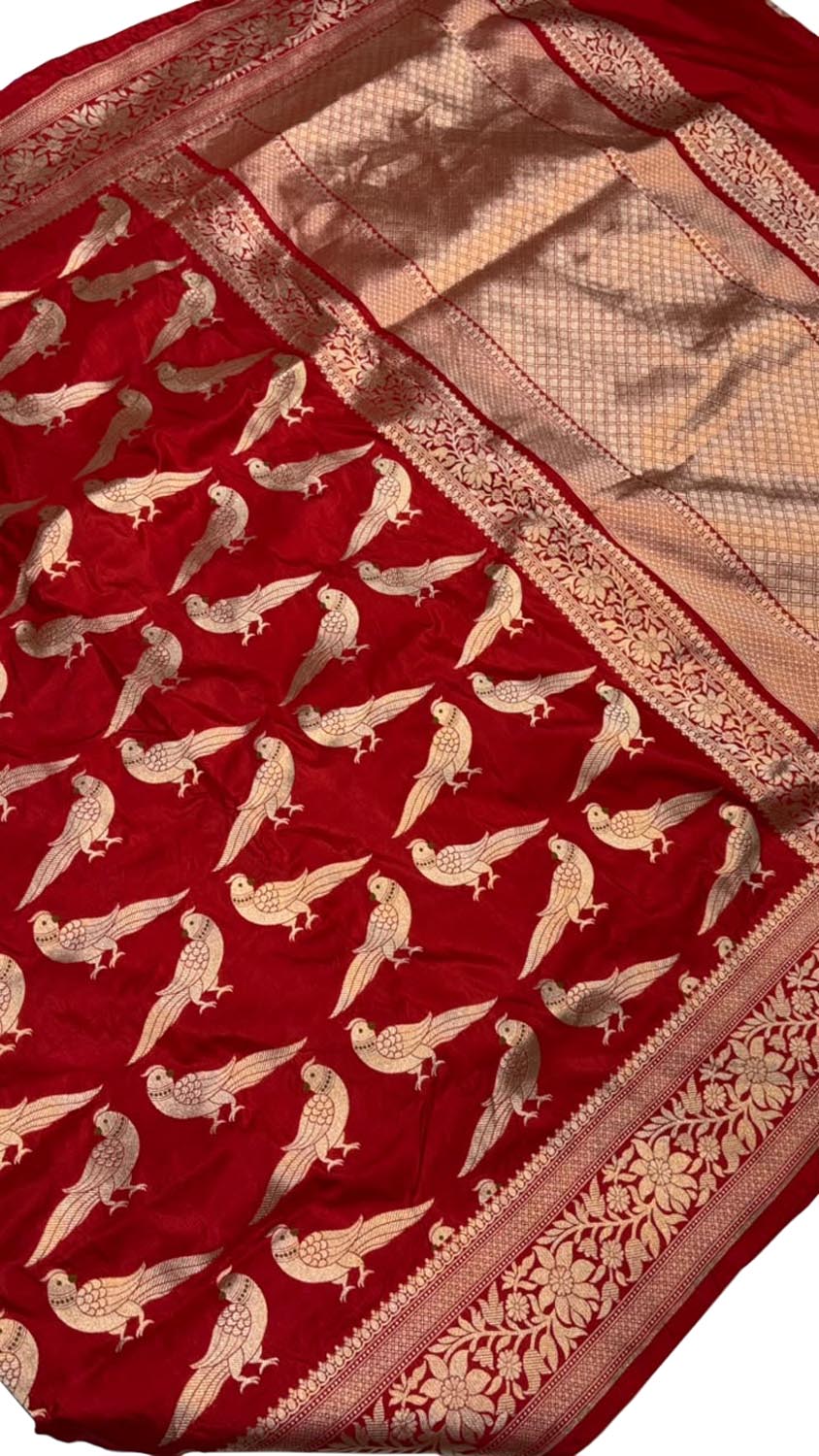 Red Handloom Banarasi Katan Silk Meenakari Figure Work Saree