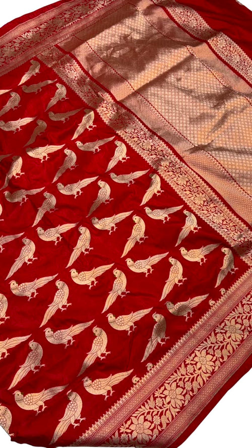 Red Banarasi Katan Silk Saree Meenakari Figure Work Festive
