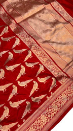 Red Handloom Banarasi Katan Silk Meenakari Figure Work Saree