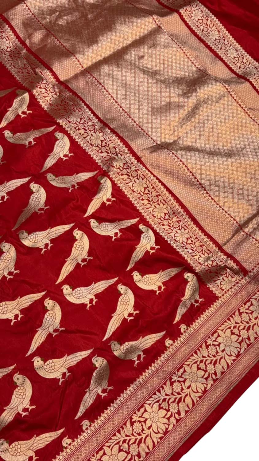 Red Handloom Banarasi Katan Silk Meenakari Figure Work Saree