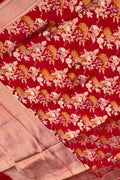 Red Handloom Banarasi Katan Silk Meenakari Figure Work Saree