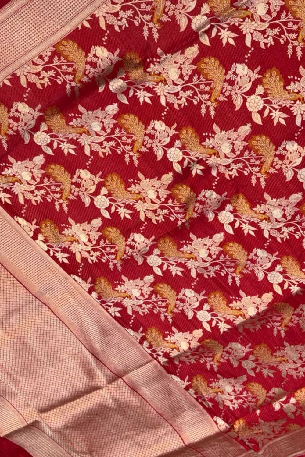Red Handloom Banarasi Katan Silk Meenakari Figure Work Saree
