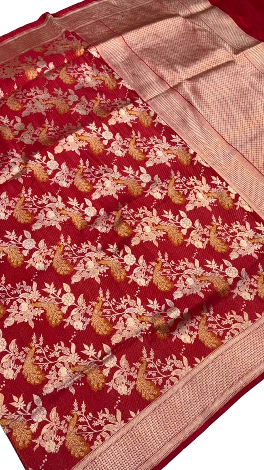 Red Handloom Banarasi Katan Silk Meenakari Figure Work Saree