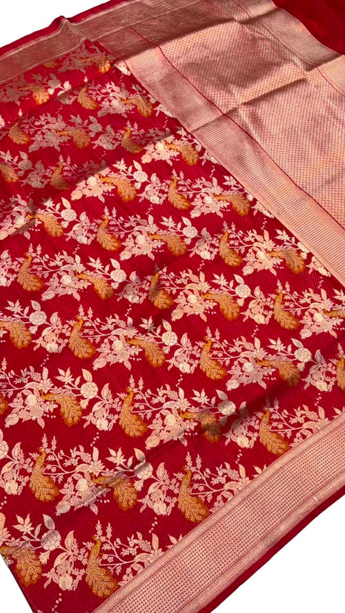 Red Banarasi Katan Silk Saree Meenakari Figure Work Festive