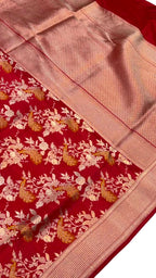 Red Handloom Banarasi Katan Silk Meenakari Figure Work Saree