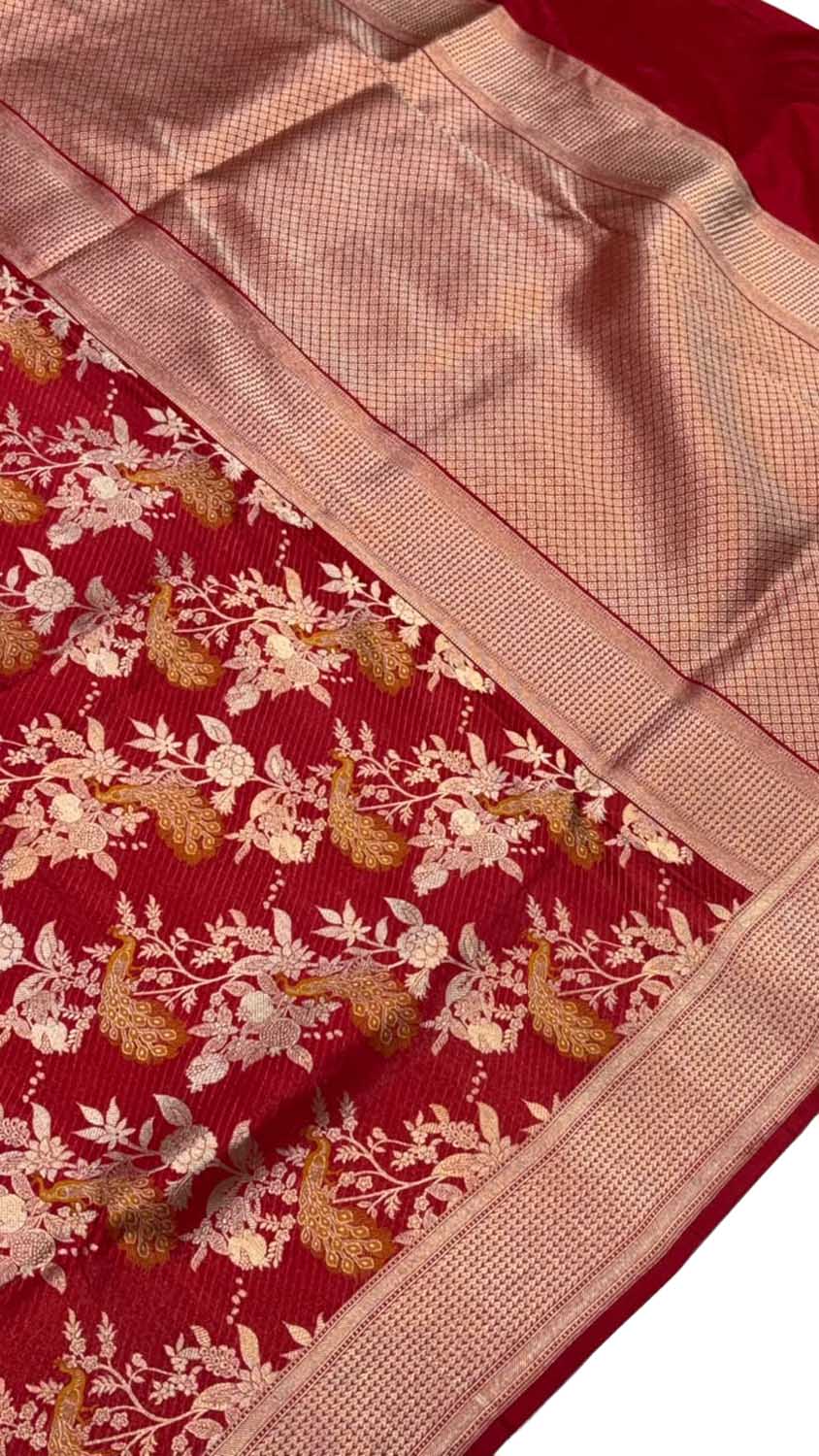 Red Handloom Banarasi Katan Silk Meenakari Figure Work Saree
