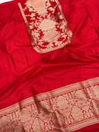 Red Banarasi Handloom Pure Katan Silk Cordset — Gold Zari Jaal, Bridal