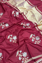 Maroon Banarasi Pure Katan Silk Saree — Sona Roopa Bird & Flower Design, Bridal