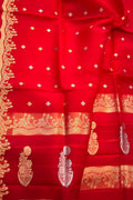 Red Handloom Banarasi Pure Kora Organza Saree