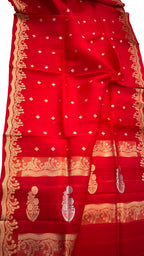 Red Handloom Banarasi Pure Kora Organza Saree
