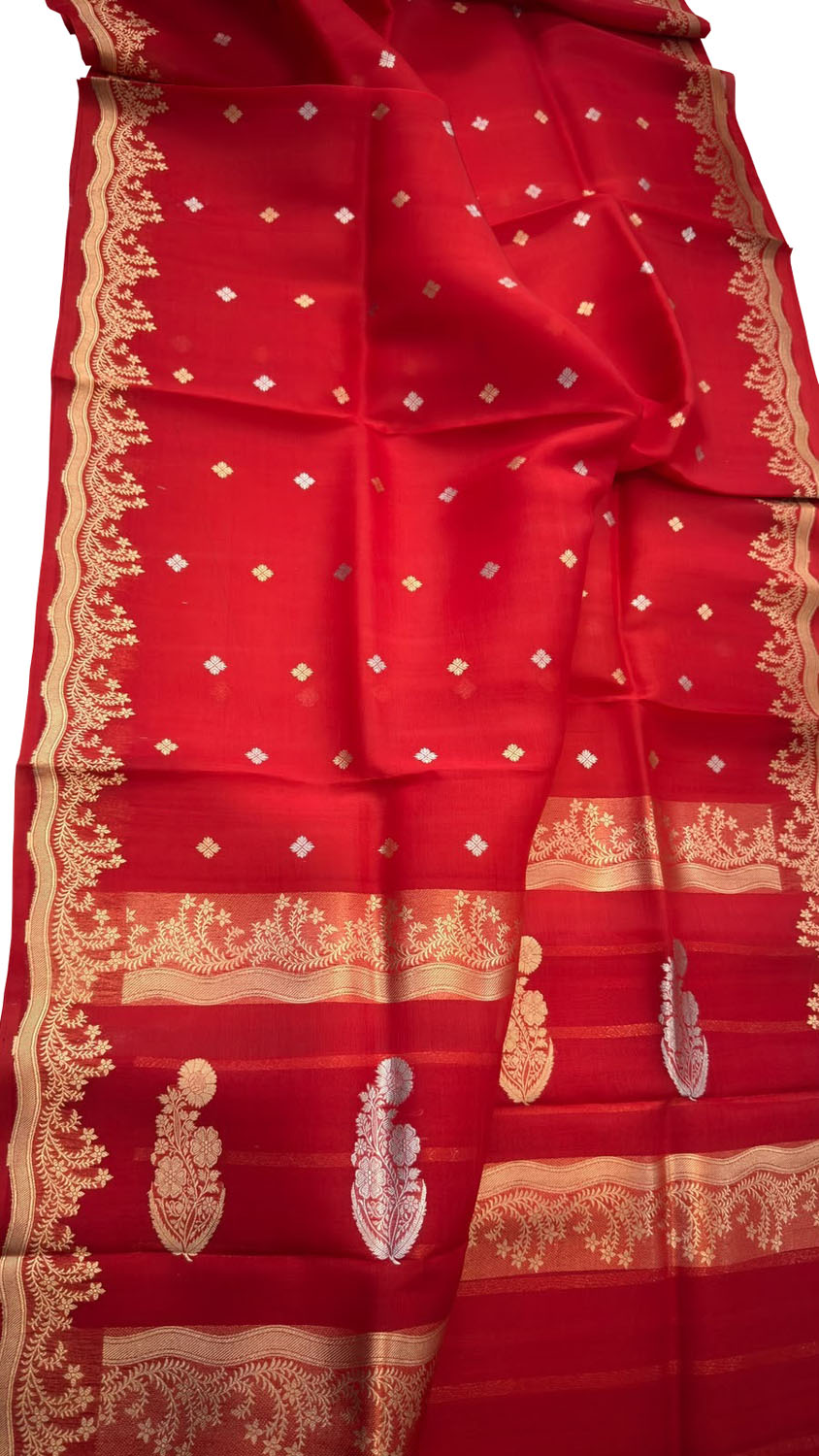 Red Handloom Banarasi Pure Kora Organza Saree