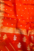 Red Handloom Banarasi Pure Kora Organza Saree