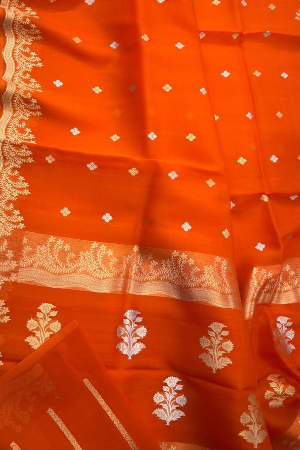 Red Handloom Banarasi Pure Kora Organza Saree