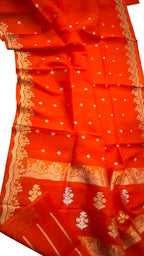 Red Handloom Banarasi Pure Kora Organza Saree