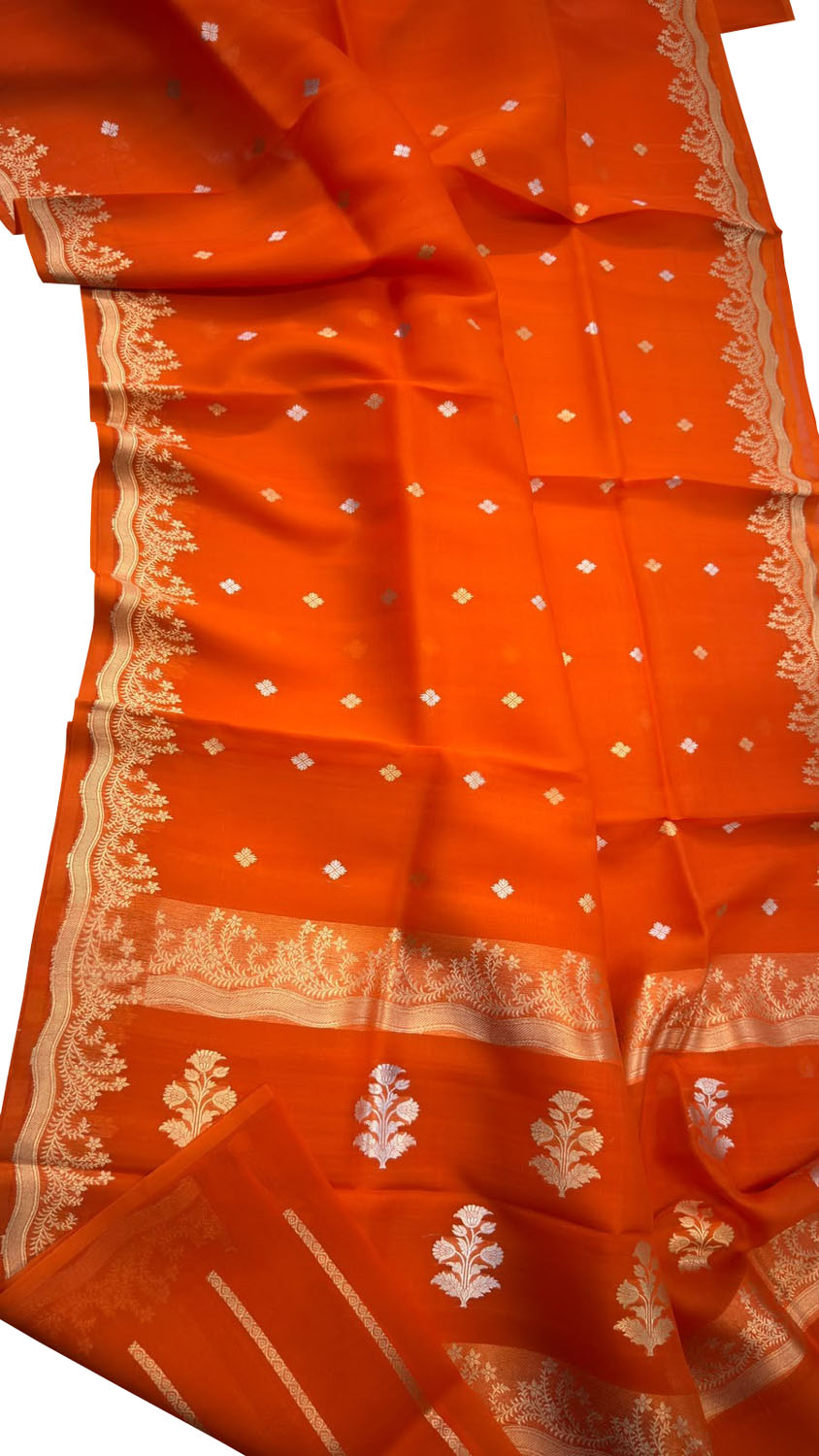 Red Handloom Banarasi Pure Kora Organza Saree