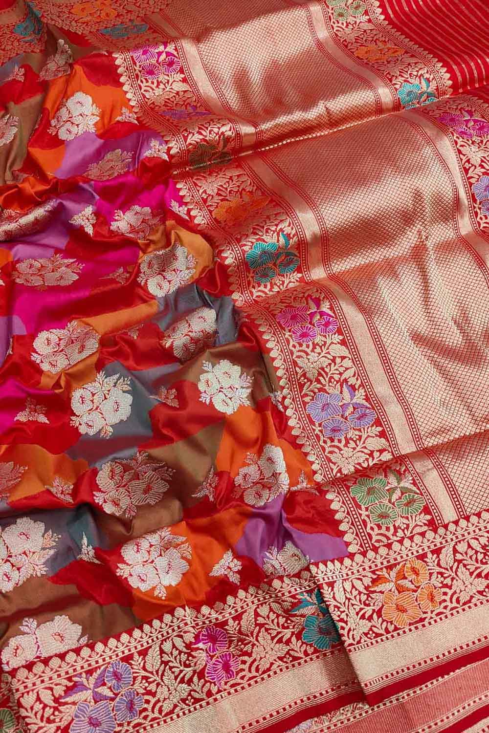Red Banarasi Kadwa Meenakari Silk Saree Handloom Zari Weave Bridal