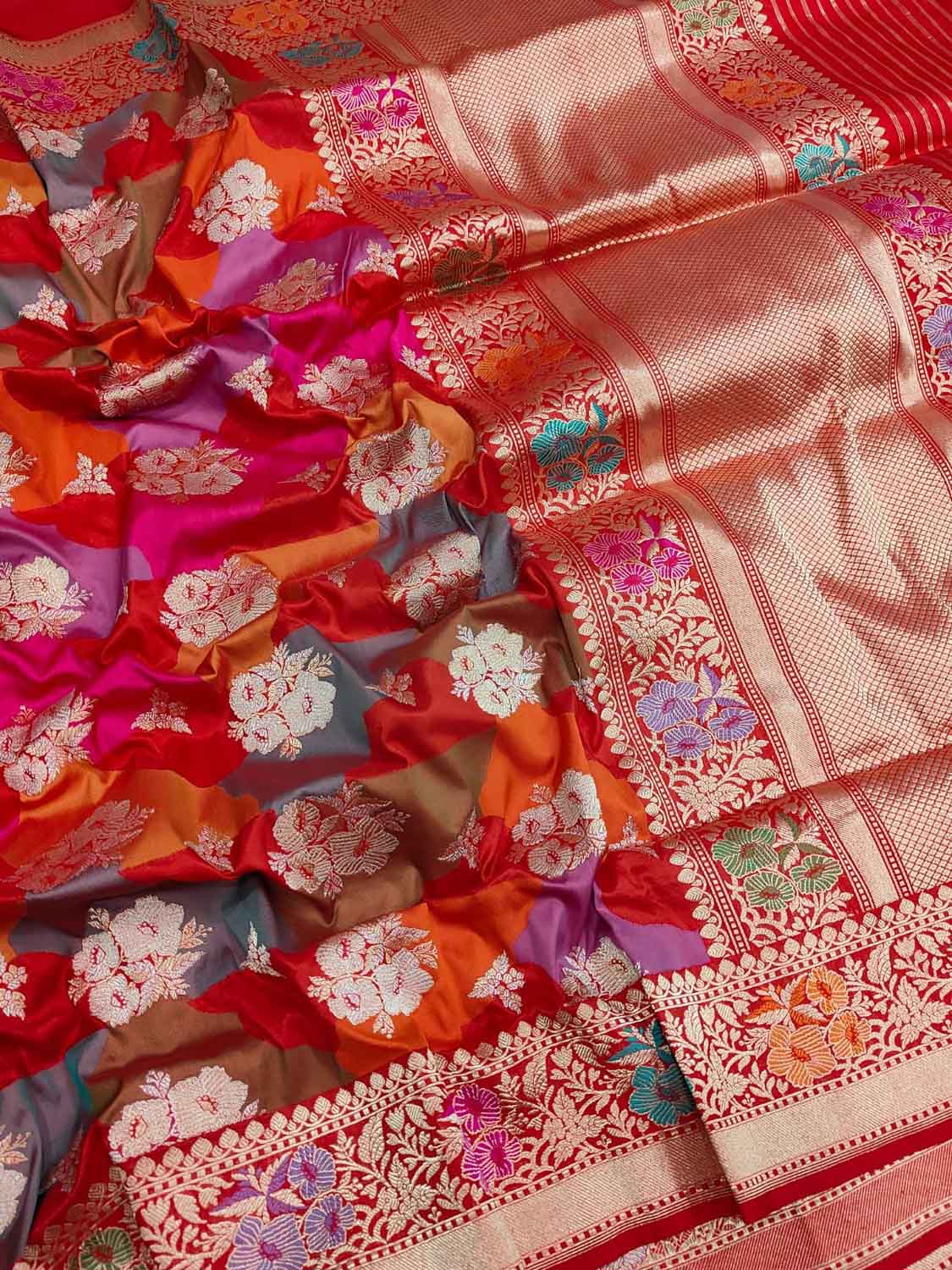 Red Banarasi Kadwa Meenakari Silk Saree Handloom Zari Weave Bridal
