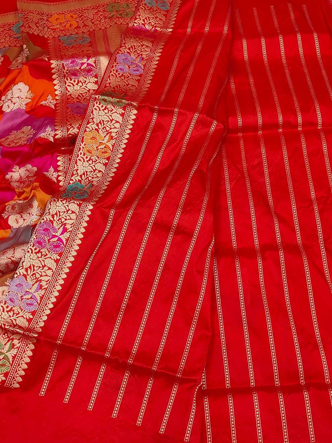 Red Banarasi Kadwa Meenakari Silk Saree Handloom Zari Weave Bridal