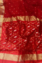 Red Handloom Chanderi Katan Organza Silk Saree