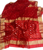 Red Handloom Chanderi Katan Organza Silk Saree