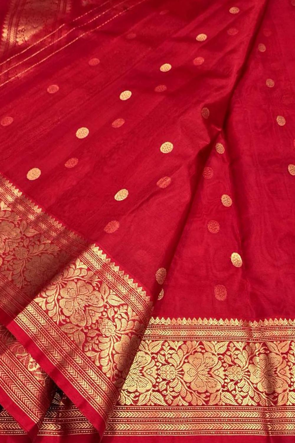 Red Handloom Chanderi Katan Organza Saree — Sheer Weave, Bridal