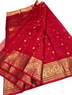 Red Handloom Chanderi Katan Organza Saree — Sheer Weave, Bridal