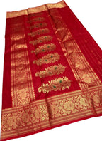 Red Handloom Chanderi Katan Organza Saree — Sheer Weave, Bridal