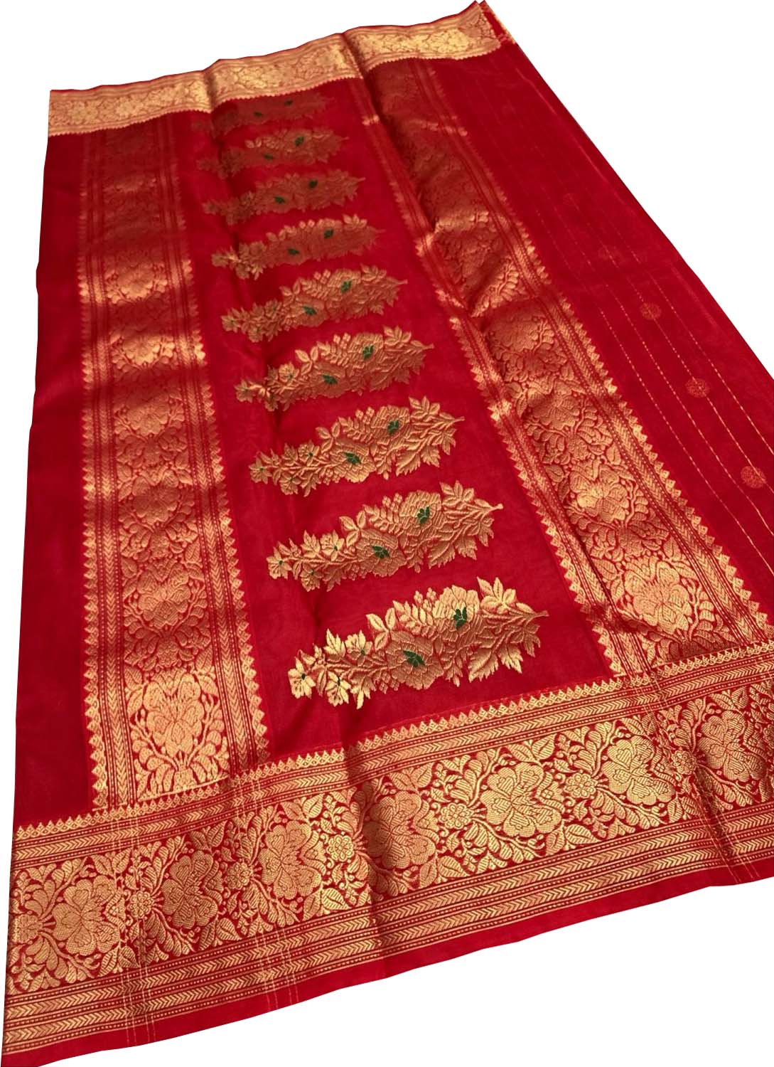 Red Handloom Chanderi Katan Organza Saree — Sheer Weave, Bridal