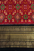 Red Ikat Pure Silk Saree Handloom Woven Kanjeevaram Border