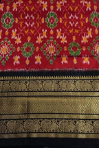 Red Ikat Pure Silk Saree Handloom Woven Kanjeevaram Border