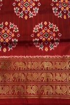 Red Ikat Pure Silk Saree Handloom Woven Kanjeevaram Border
