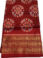 Red Ikat Pure Silk Saree Handloom Woven Kanjeevaram Border