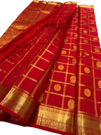 Red Handloom Kanjeevaram Pure Silk Saree — Handwoven, Festive & Bridal