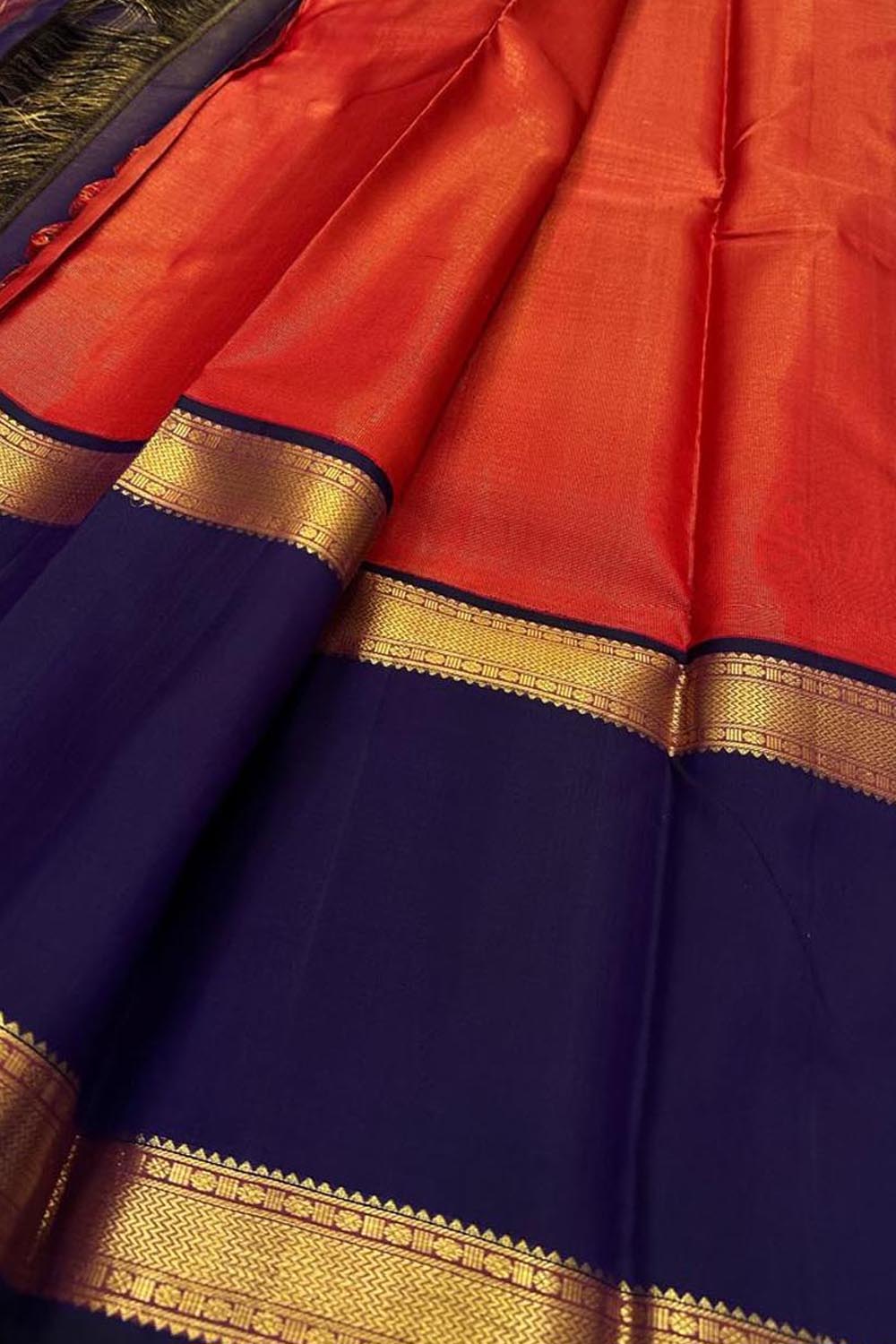 Orange Kanjeevaram Pure Silk Saree Handloom Weave Festive