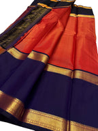 Orange Kanjeevaram Pure Silk Saree Handloom Weave Festive