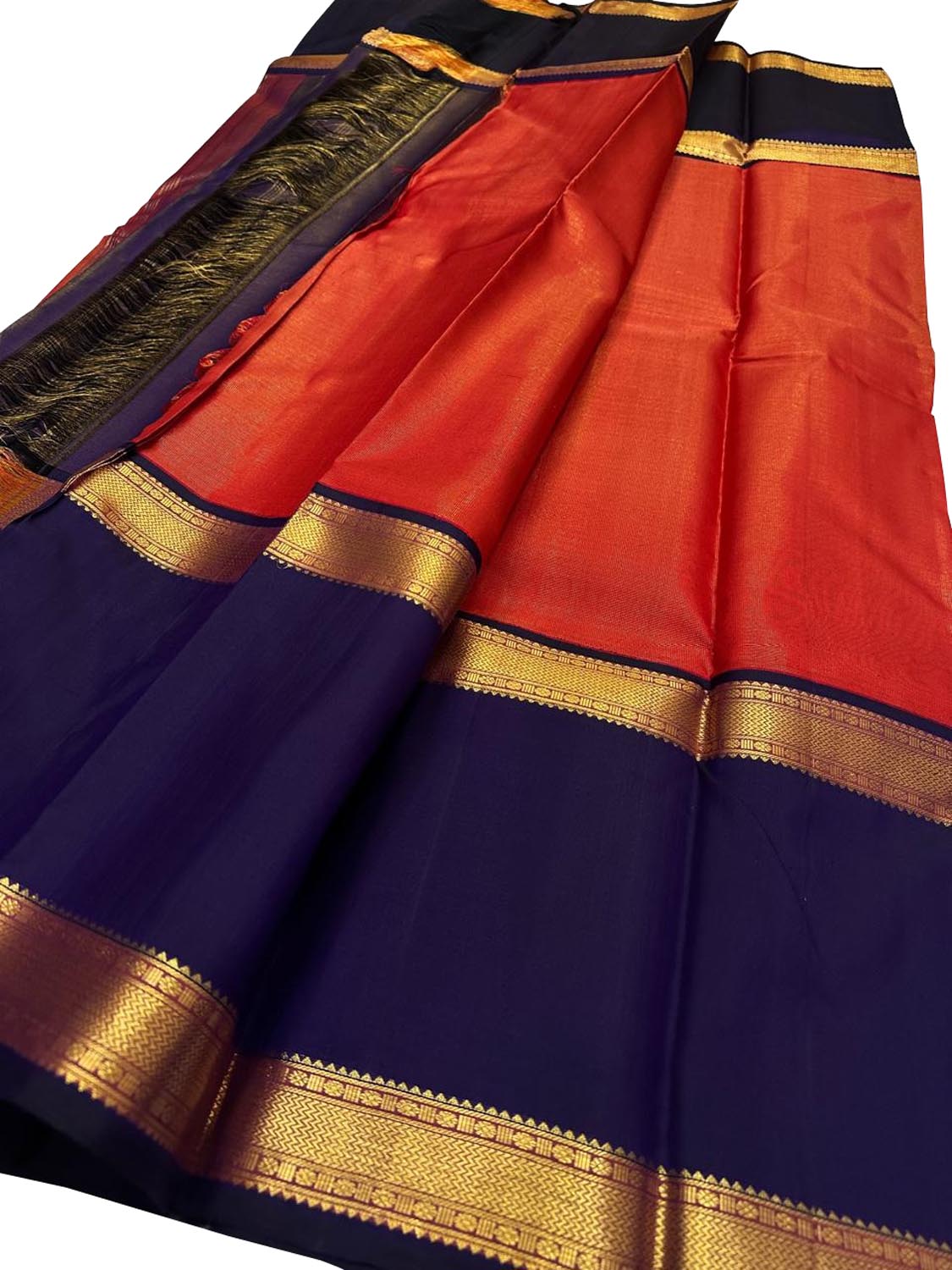 Orange Kanjeevaram Pure Silk Saree Handloom Weave Festive