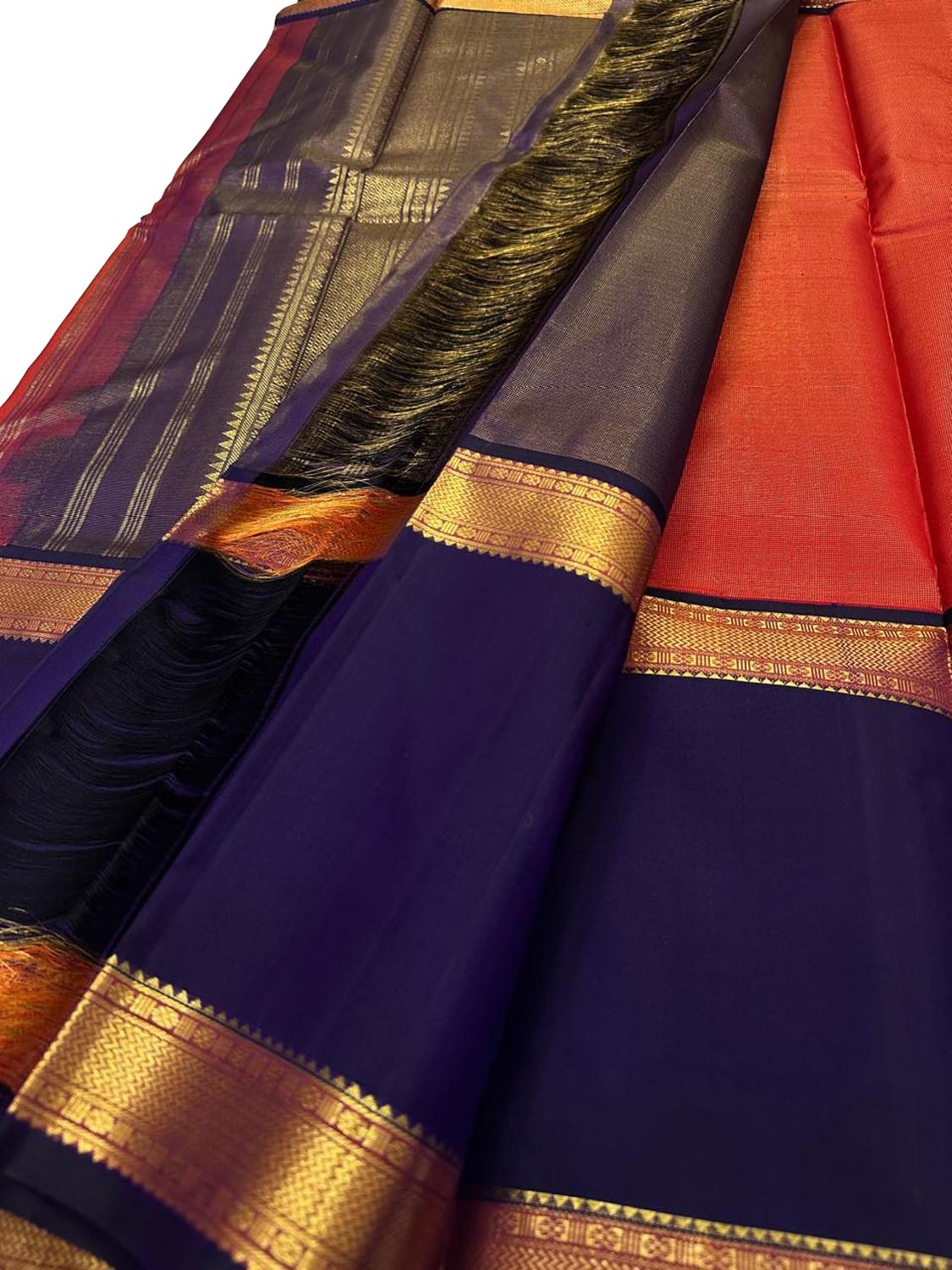Orange Kanjeevaram Pure Silk Saree Handloom Weave Festive