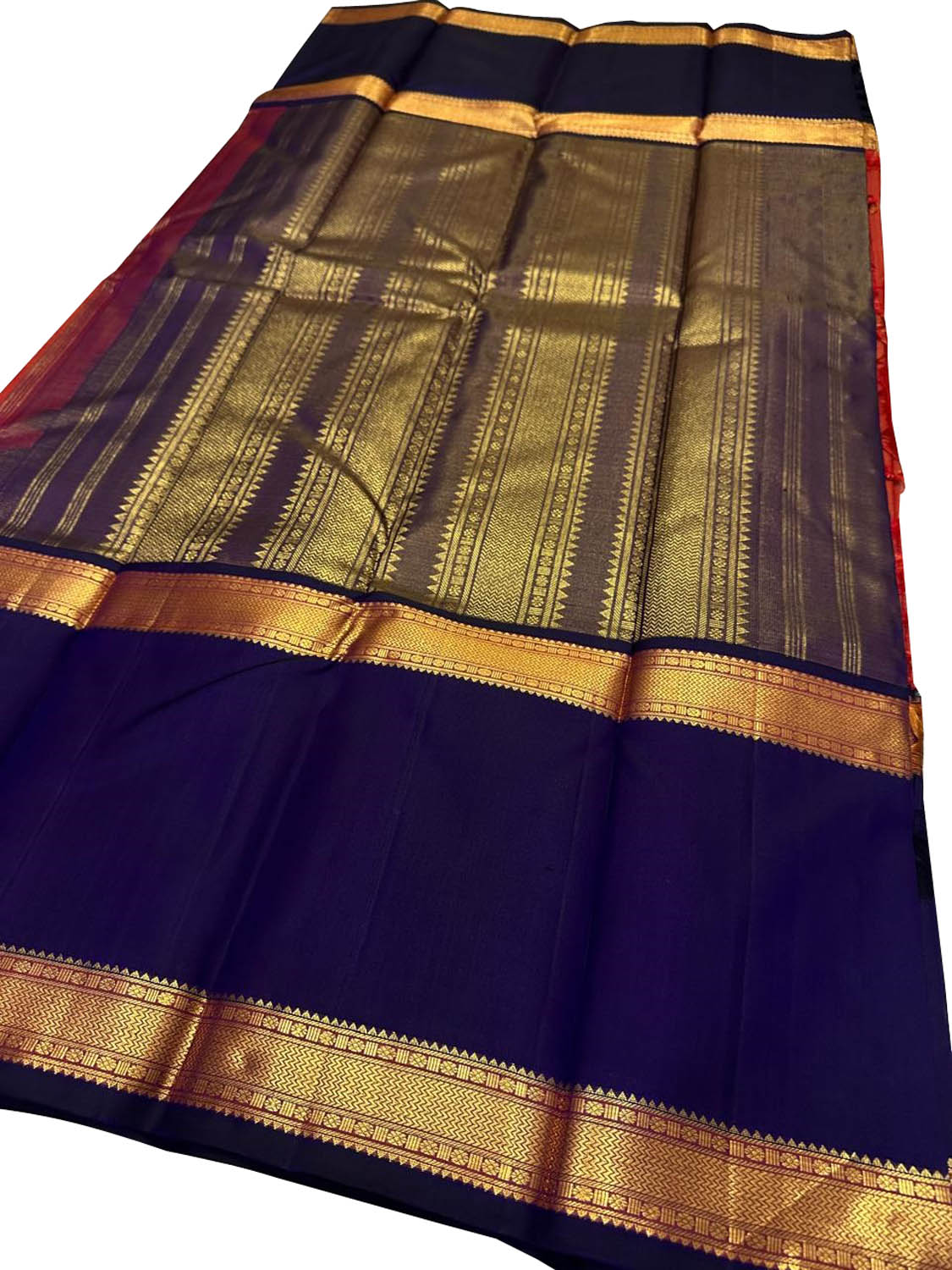 Orange Kanjeevaram Pure Silk Saree Handloom Weave Festive