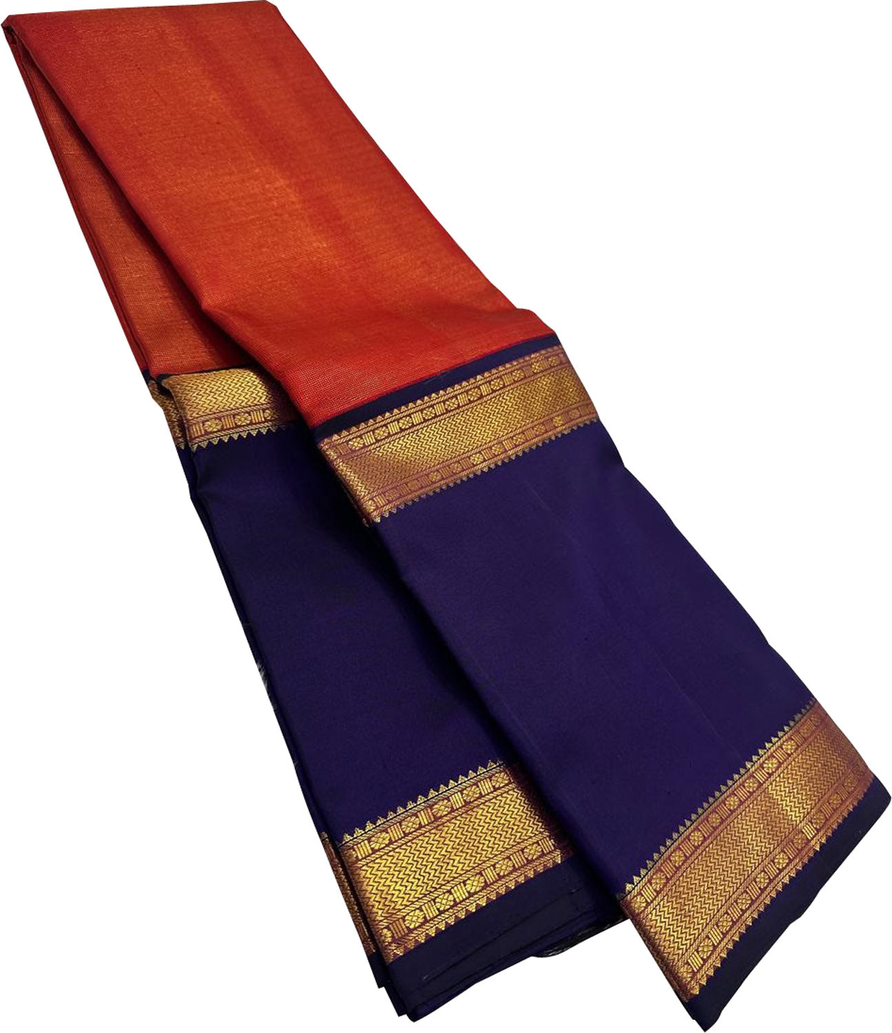 Orange Kanjeevaram Pure Silk Saree Handloom Weave Festive