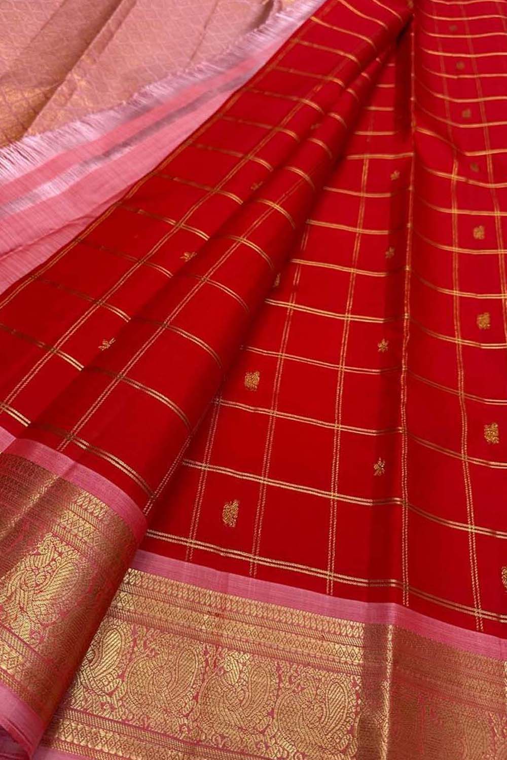 Red Kanjeevaram Pure Silk Saree Handloom Weave Festive