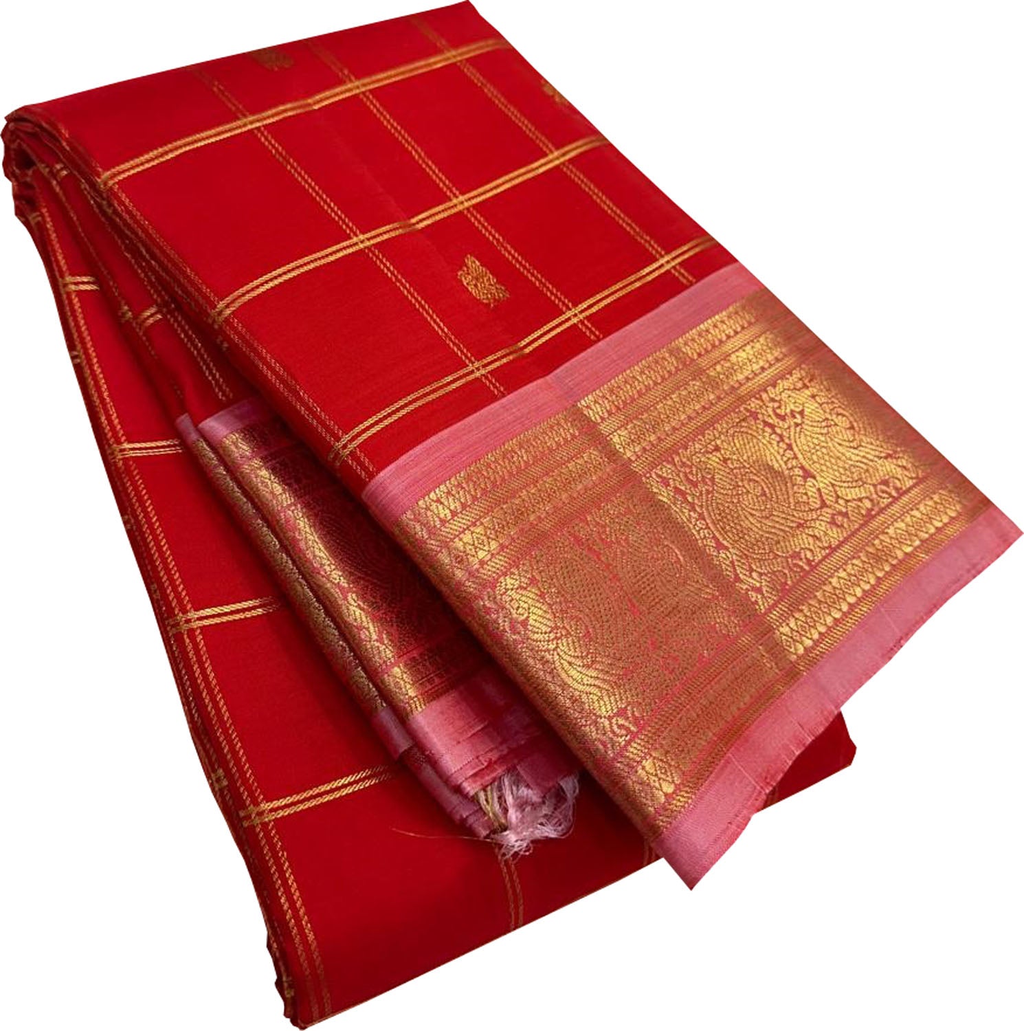 Red Kanjeevaram Pure Silk Saree Handloom Weave Festive